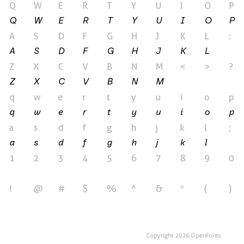 Character Map of Baru Sans Demo Italic