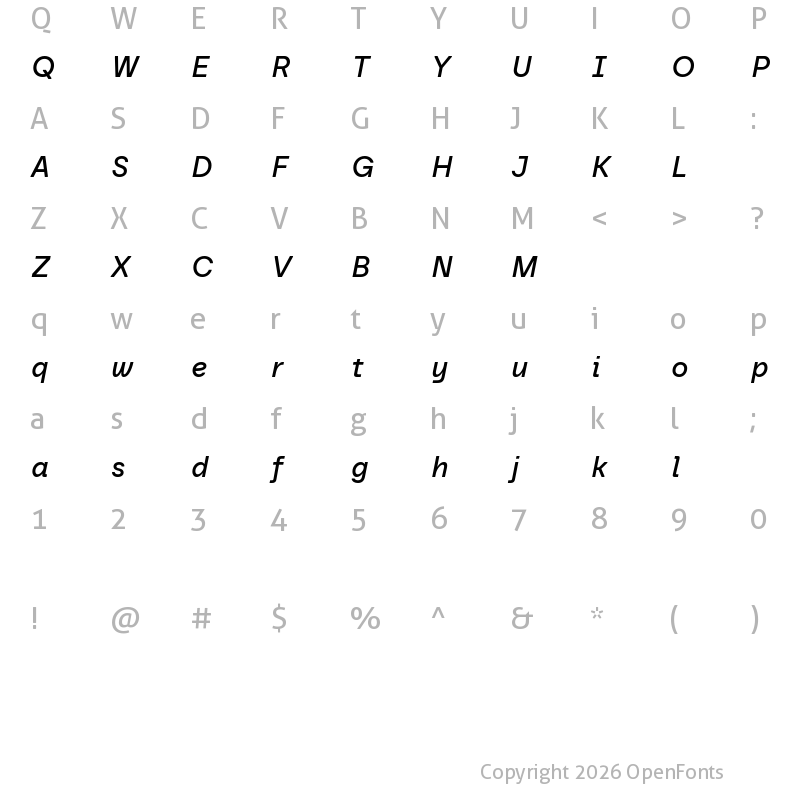 Character Map of Baru Sans Demo Medium Italic