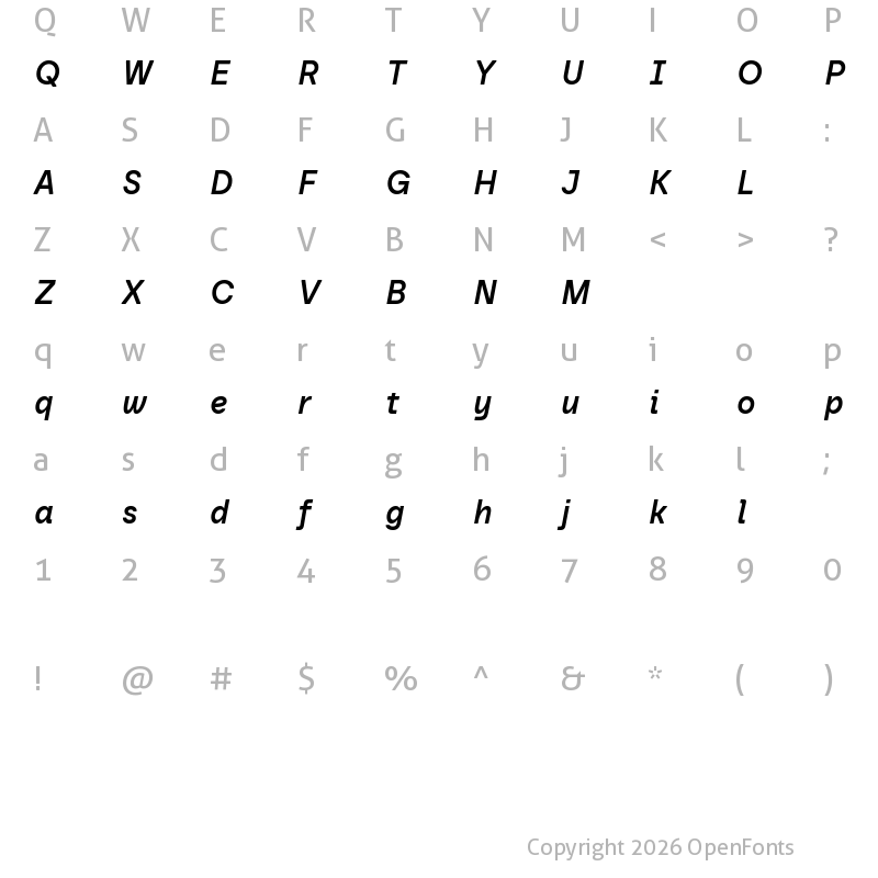 Character Map of Baru Sans Demo Semi Bold Italic