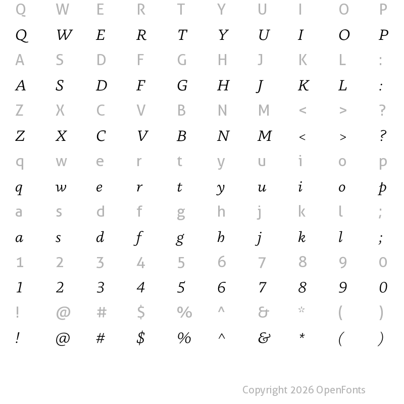 Character Map of Basco Std Italic