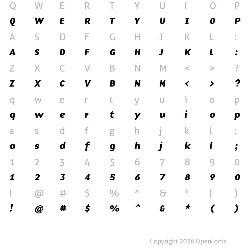 Character Map of Base 9 Sans OT Bold Italic