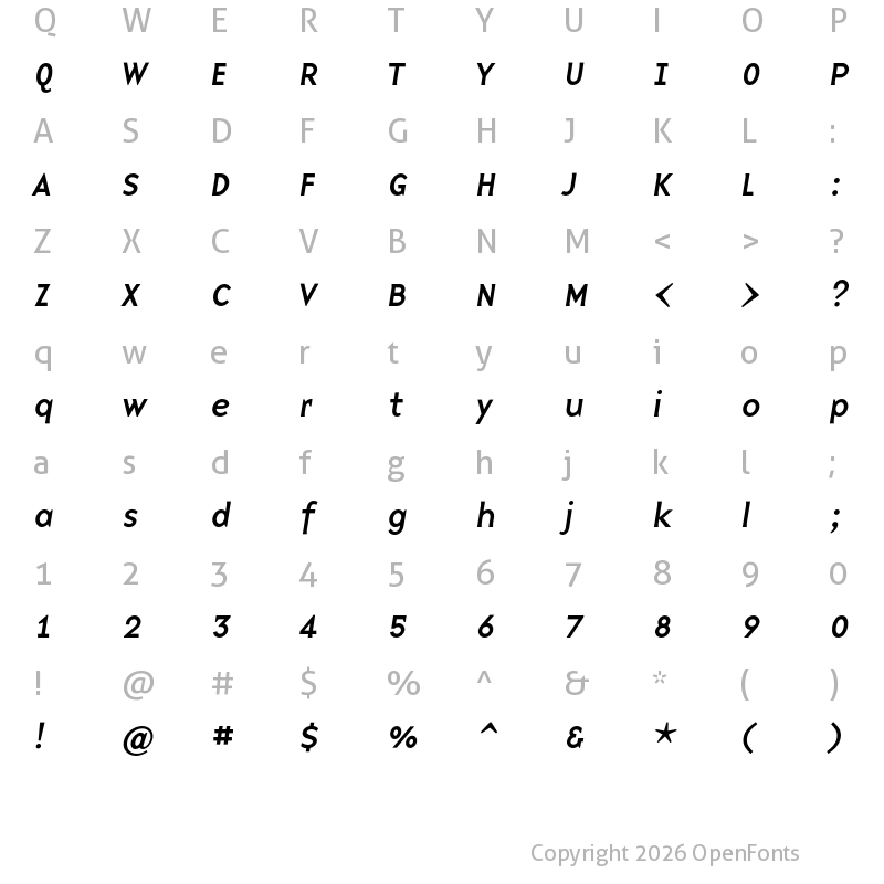 Character Map of Base 9 Sans OT Reg Italic