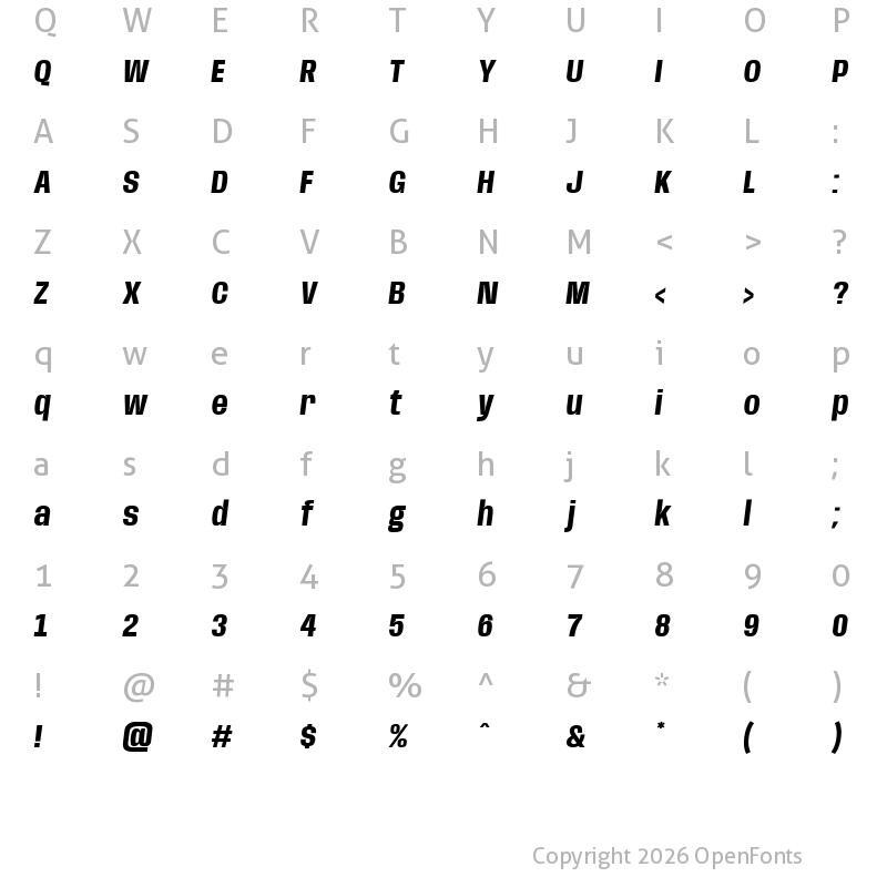 Character Map of Base Neue Condensed Bold Oblique