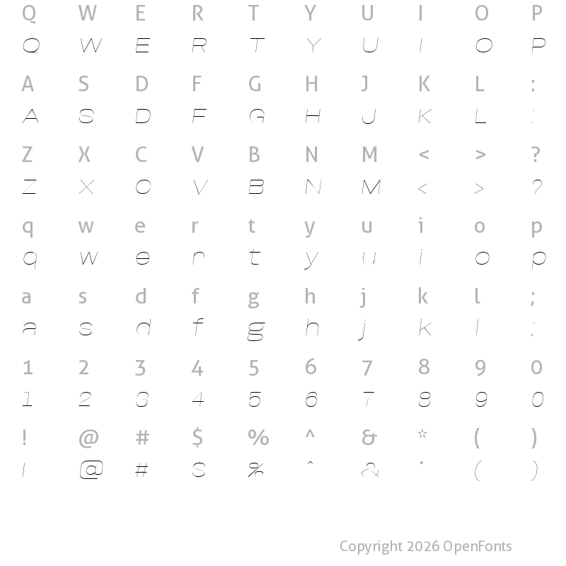 Character Map of Base Neue Expanded Thin Oblique