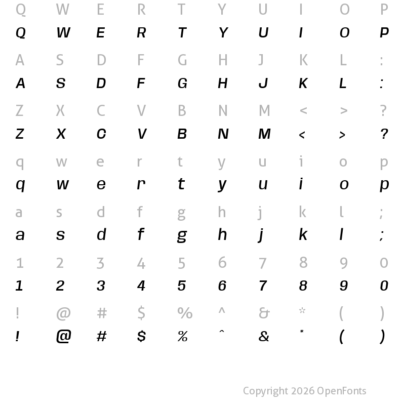 Character Map of Base Neue Medium Oblique