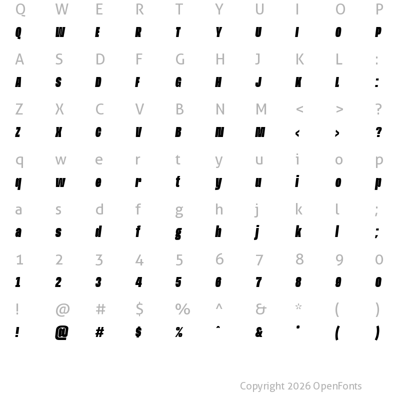 Character Map of Base Neue Super Condensed Black Oblique