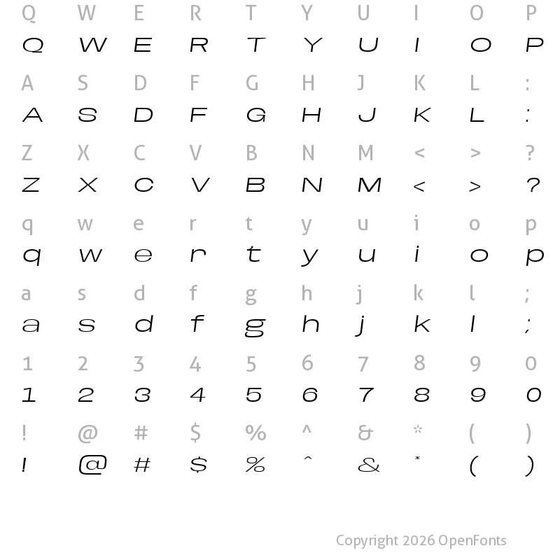 Character Map of Base Neue Super Expanded Light Oblique