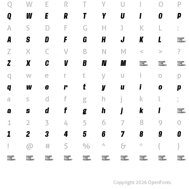 Character Map of Base Neue Trial Condensed Extra Bold Oblique