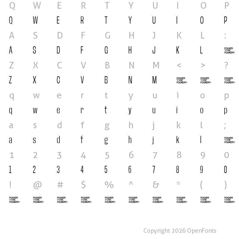 Character Map of Base Neue Trial Condensed Light