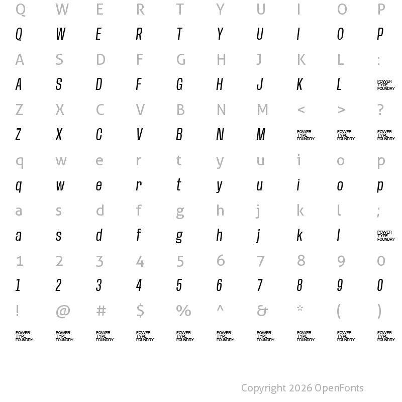 Character Map of Base Neue Trial Condensed Oblique
