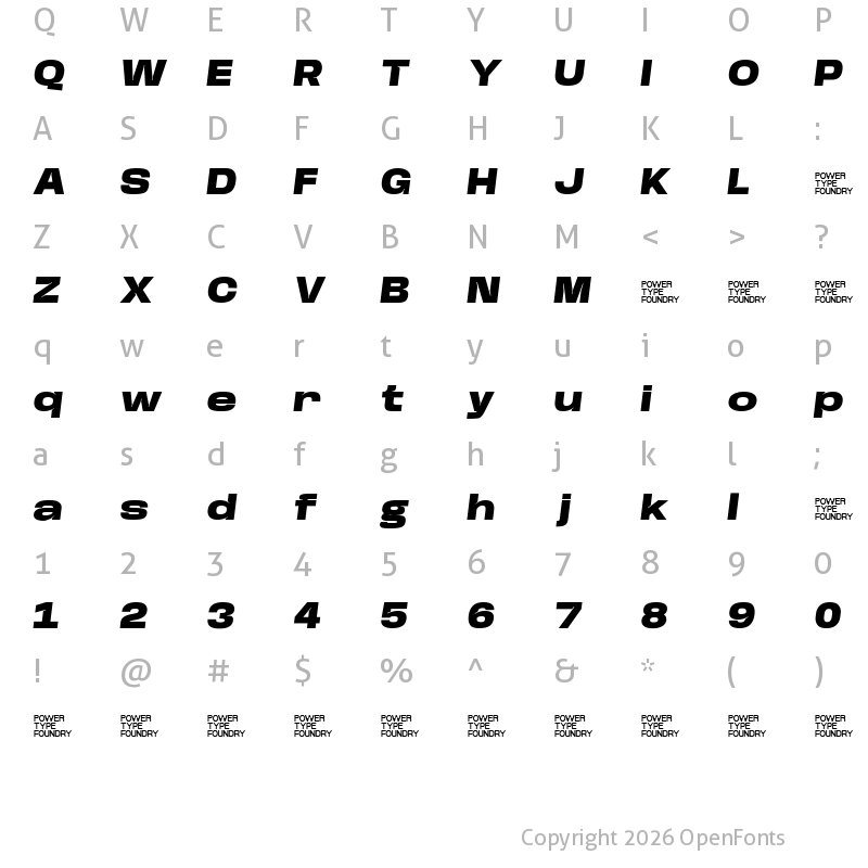 Character Map of Base Neue Trial Expanded Black Oblique