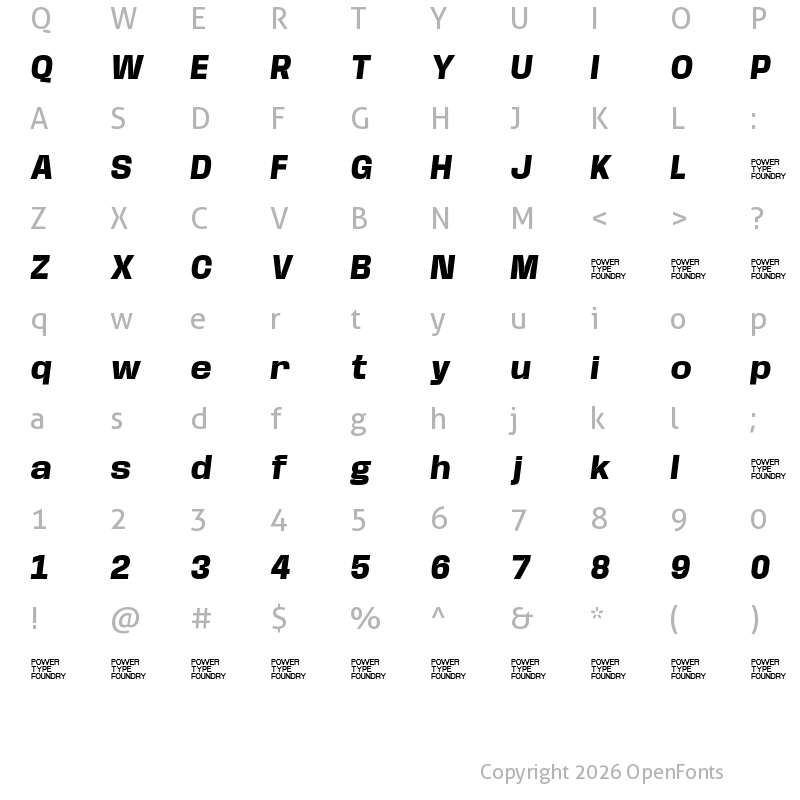 Character Map of Base Neue Trial Extra Bold Oblique