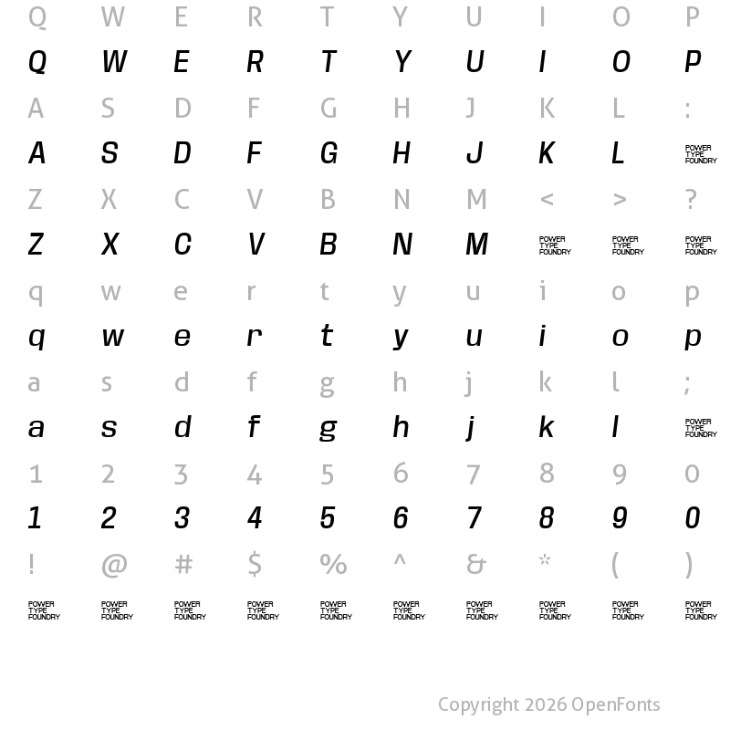 Character Map of Base Neue Trial Medium Oblique