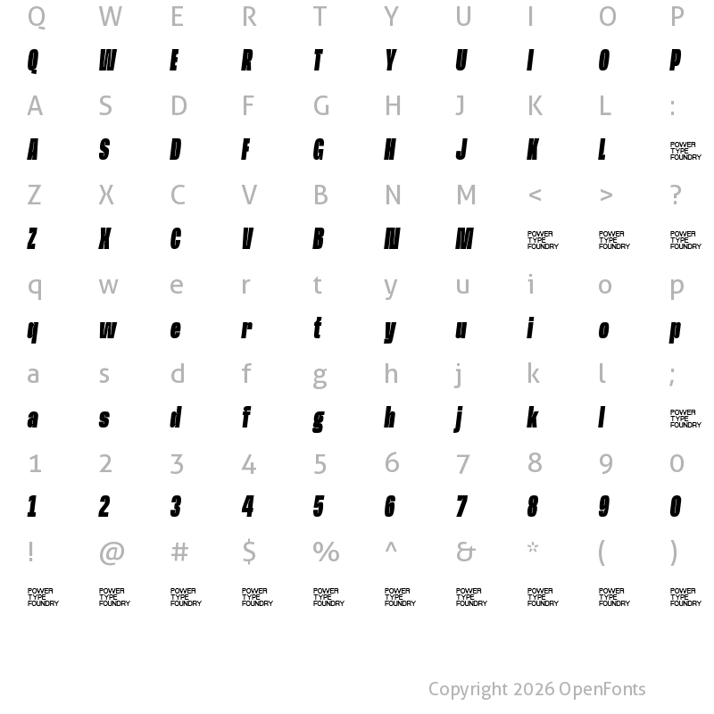 Character Map of Base Neue Trial Super Cond Black Oblique