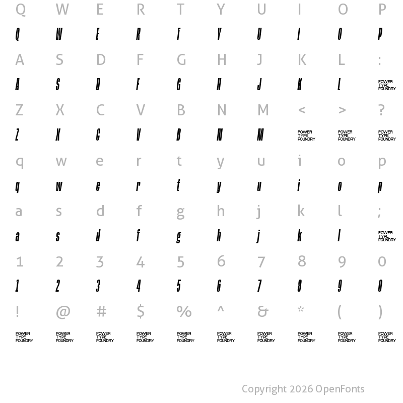 Character Map of Base Neue Trial Super Cond Medium Oblique