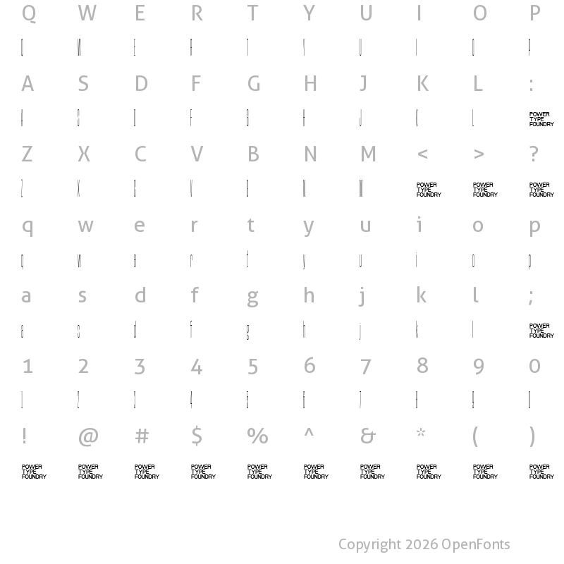 Character Map of Base Neue Trial Super Cond Thin
