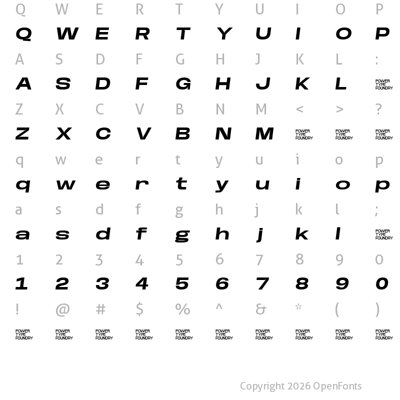 Character Map of Base Neue Trial Super Exp Bold Oblique