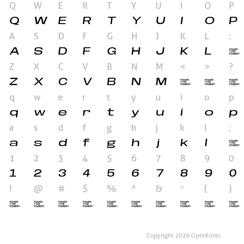 Character Map of Base Neue Trial Super Exp Medium Oblique