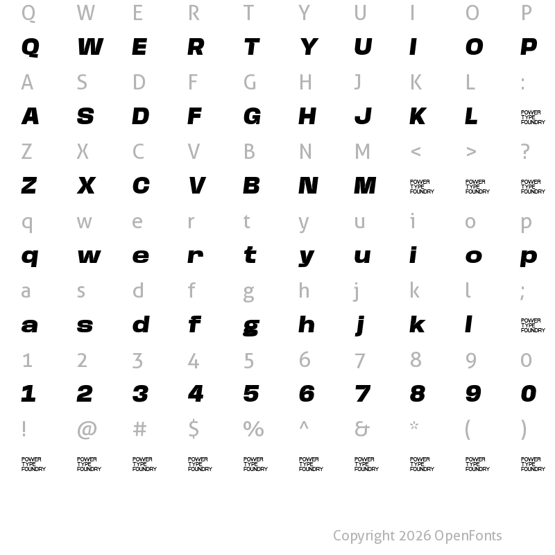 Character Map of Base Neue Trial Wide Black Oblique
