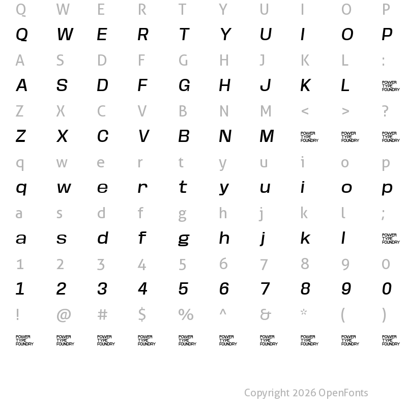 Character Map of Base Neue Trial Wide Medium Oblique