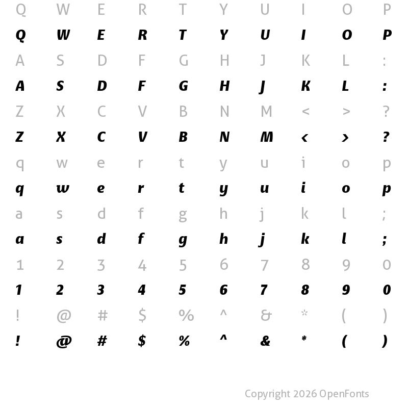 Character Map of Basel Neue Black Italic