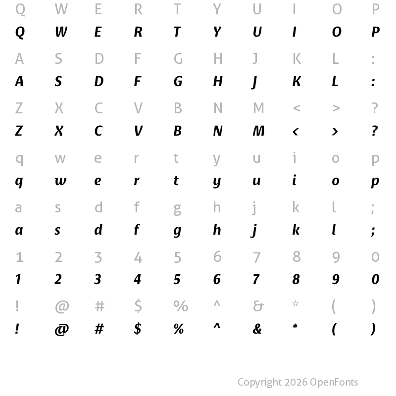 Character Map of BaselNeue-BoldItalic ?