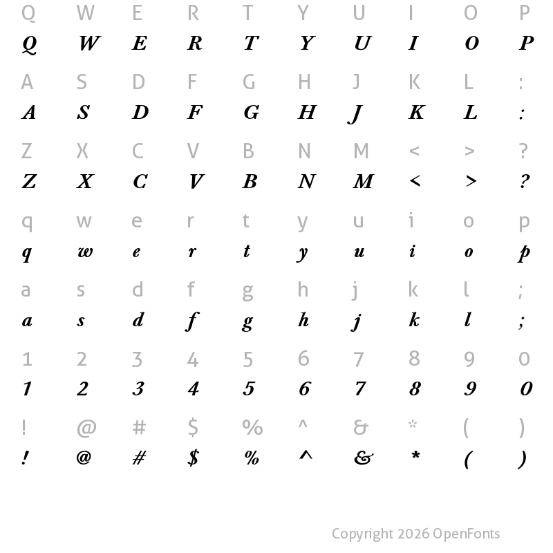 Character Map of Baskervald ADF Std Bold Italic