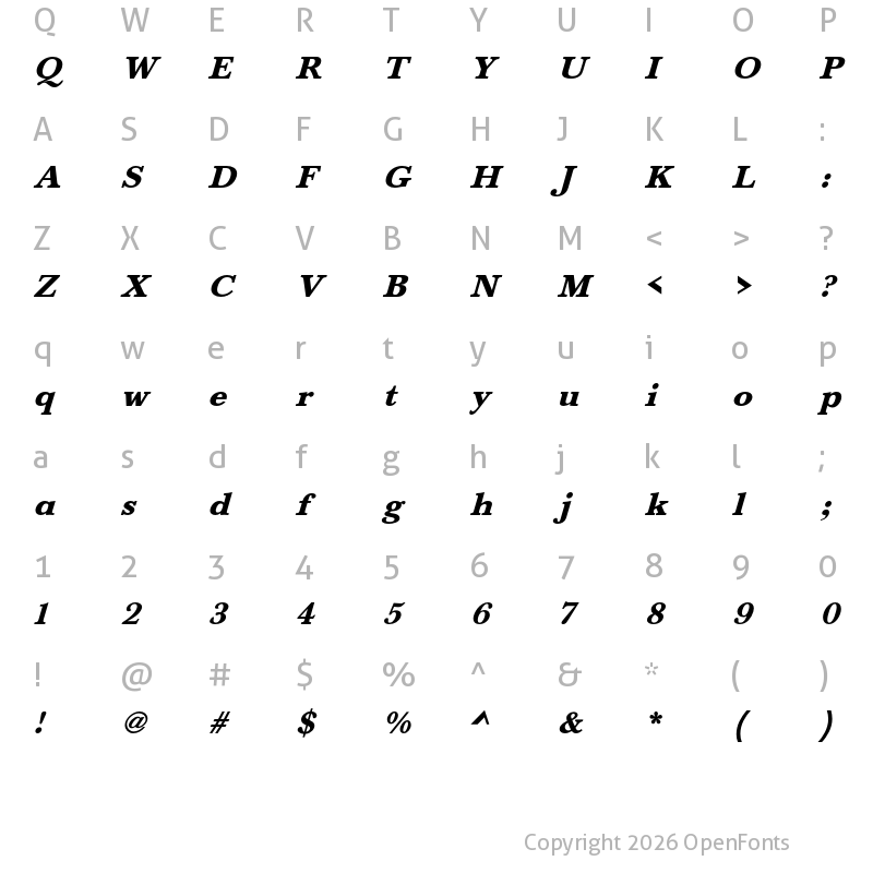 Character Map of Baskervald ADF Std Heavy Italic