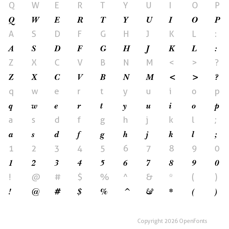 Character Map of Baskerville BT Bold Italic