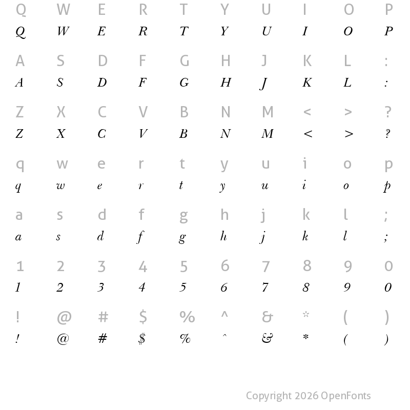 Character Map of Baskerville Light-Italic