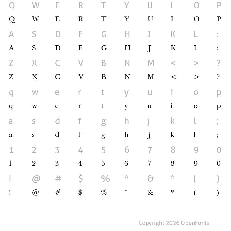 Character Map of Baskerville LightA