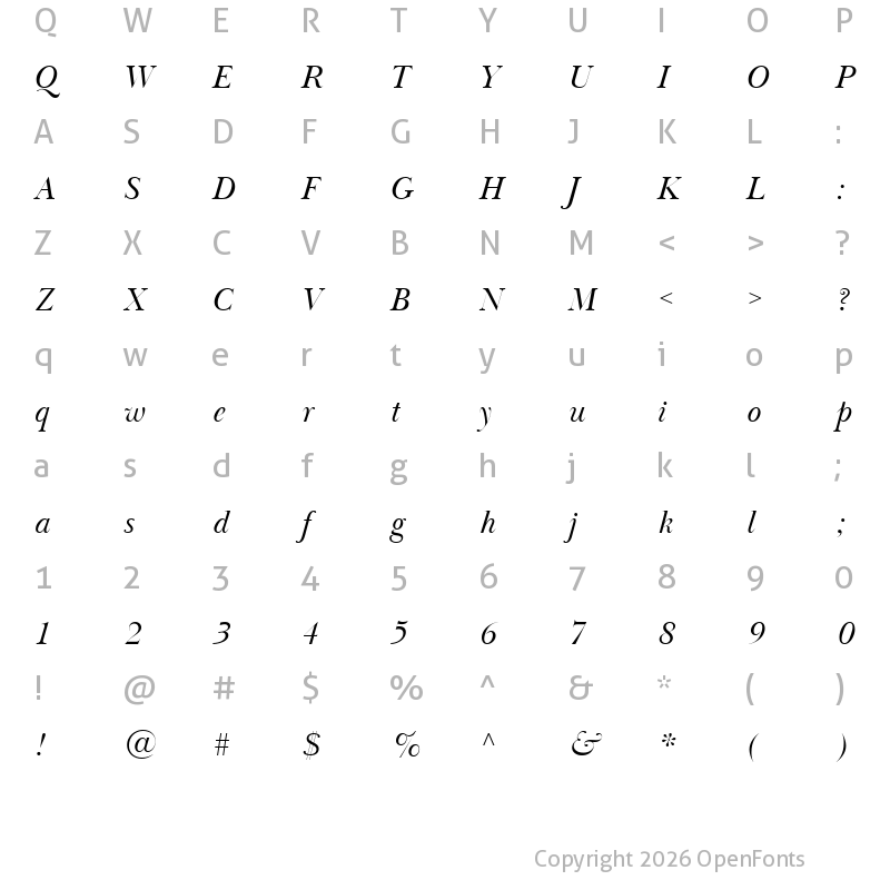 Character Map of Baskerville Poster PT Italic