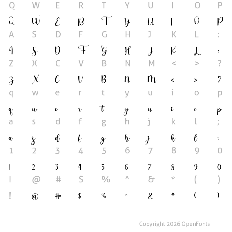 Character Map of Bastian Melany Regular