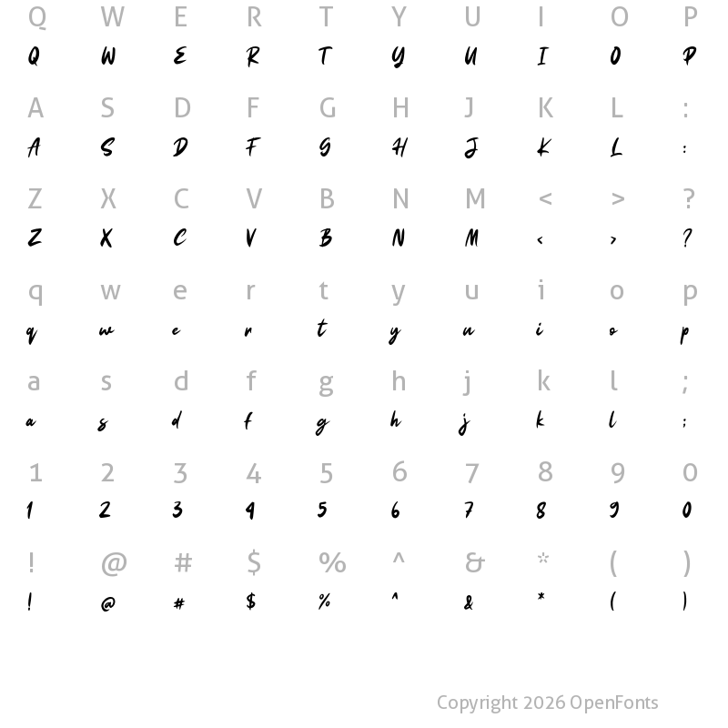 Character Map of Bastian Script Regular
