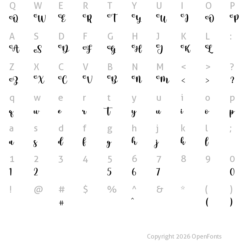 Character Map of Bastrid Script Regular
