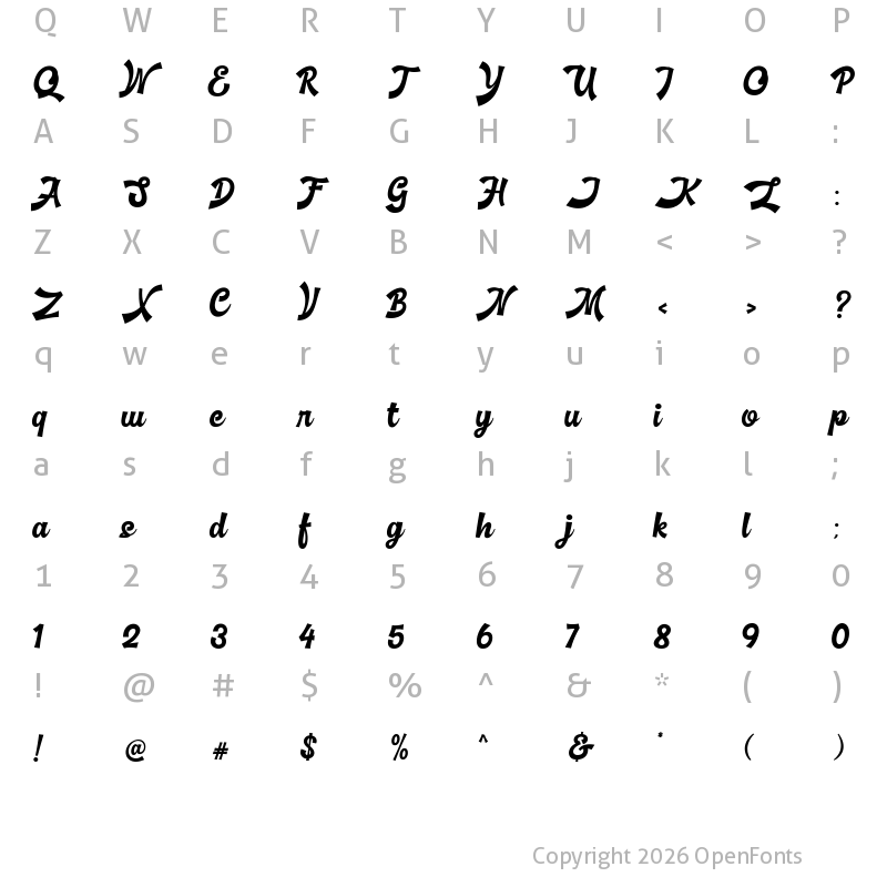 Character Map of Basuki Script Regular