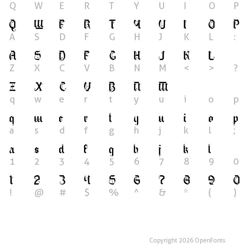 Character Map of Battom Glory Regular