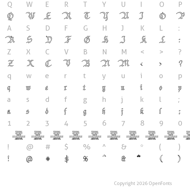 Character Map of Bavarian Outline PERSONAL Outline