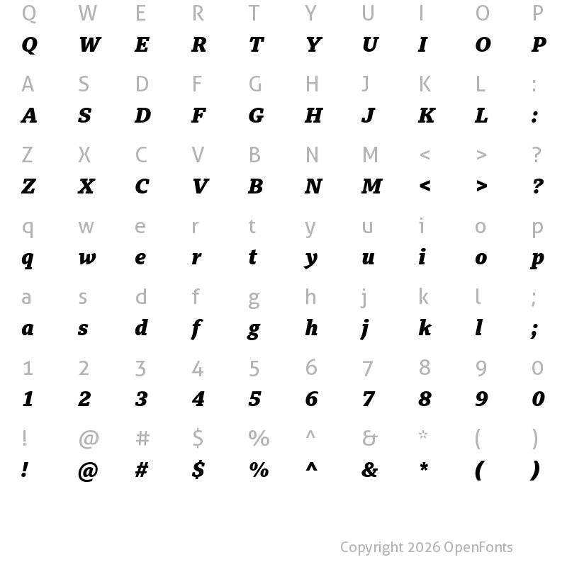 Character Map of BBC Reith Serif XBold Italic