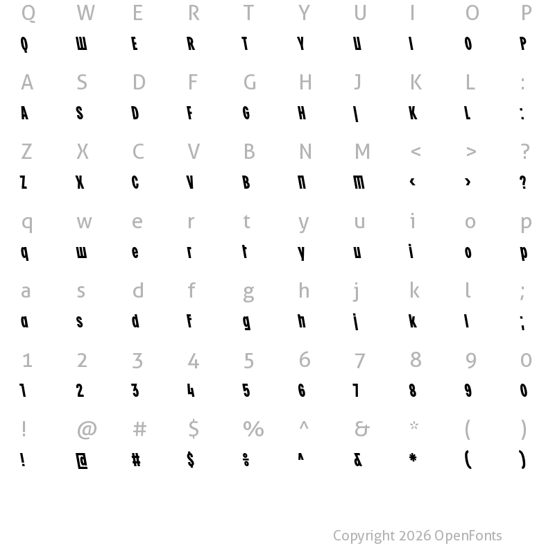 Character Map of BC Ludva Bold BackSlant