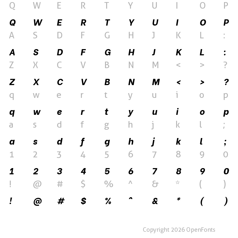 Character Map of Be Vietnam ExtraBold Italic