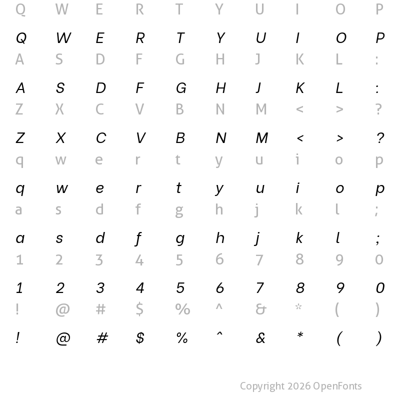 Character Map of Be Vietnam Italic
