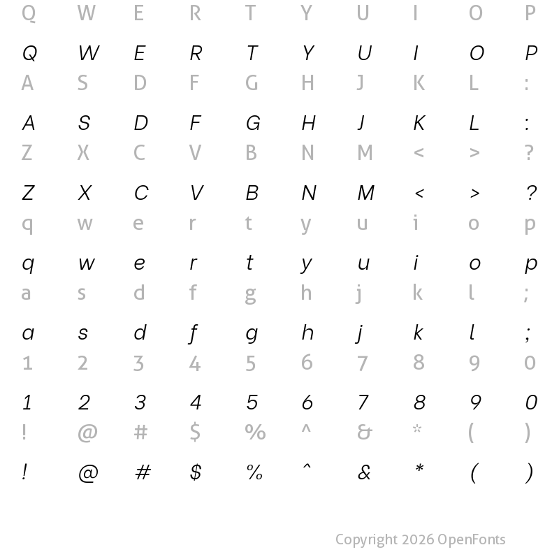 Character Map of Be Vietnam Light Italic