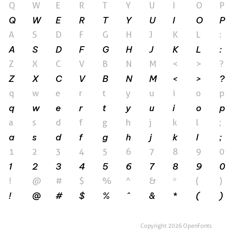 Character Map of Be Vietnam Pro Medium Italic