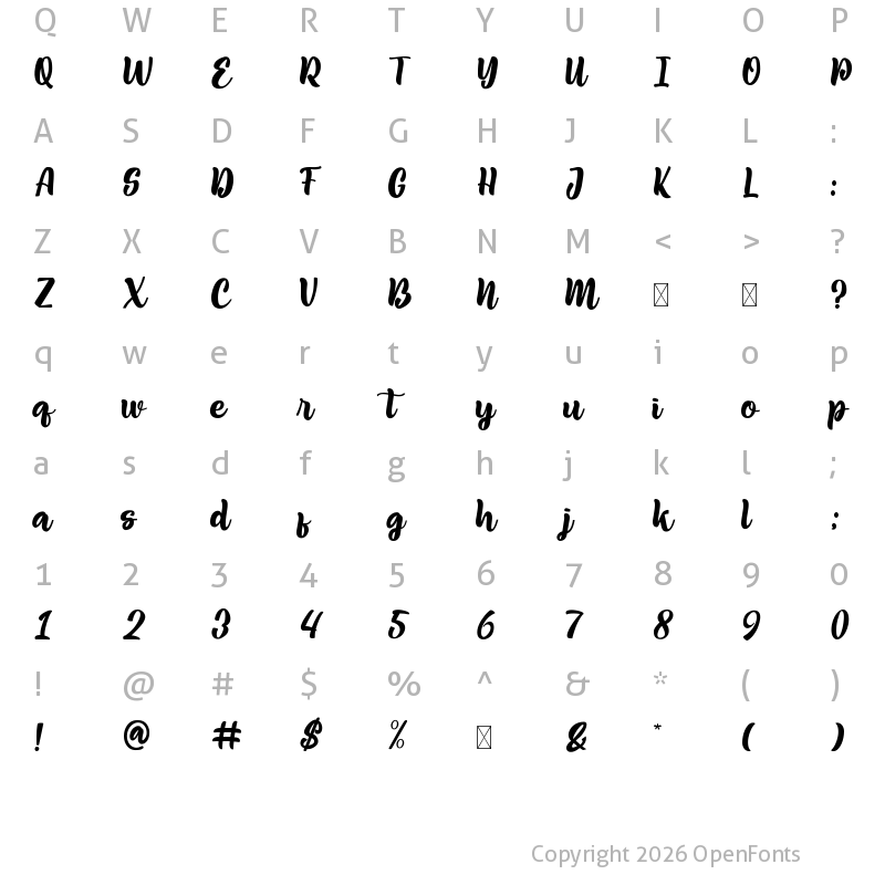 Character Map of Beabella Regular