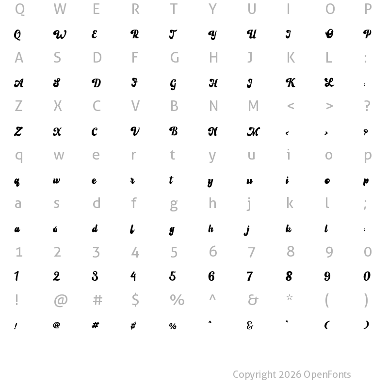 Character Map of Bealiva Regular