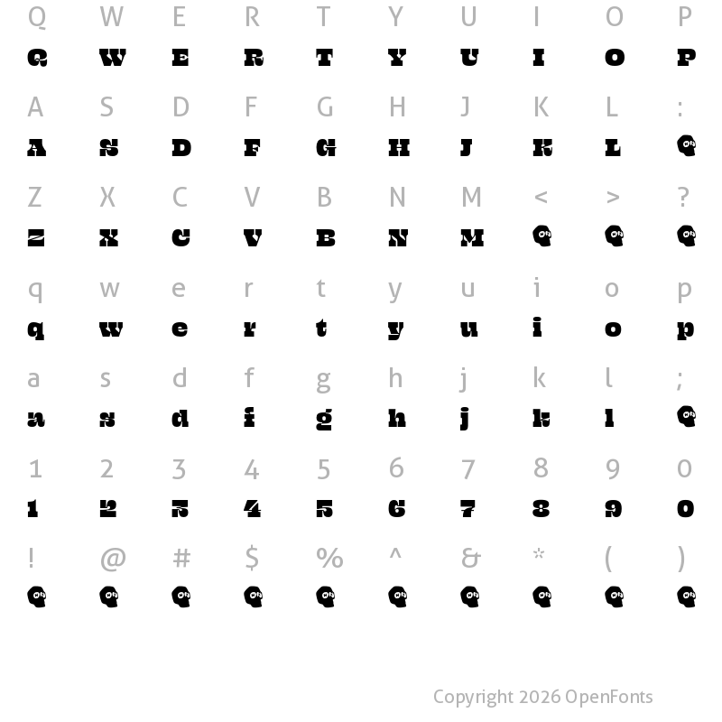 Character Map of Beastly Demo 18 Point