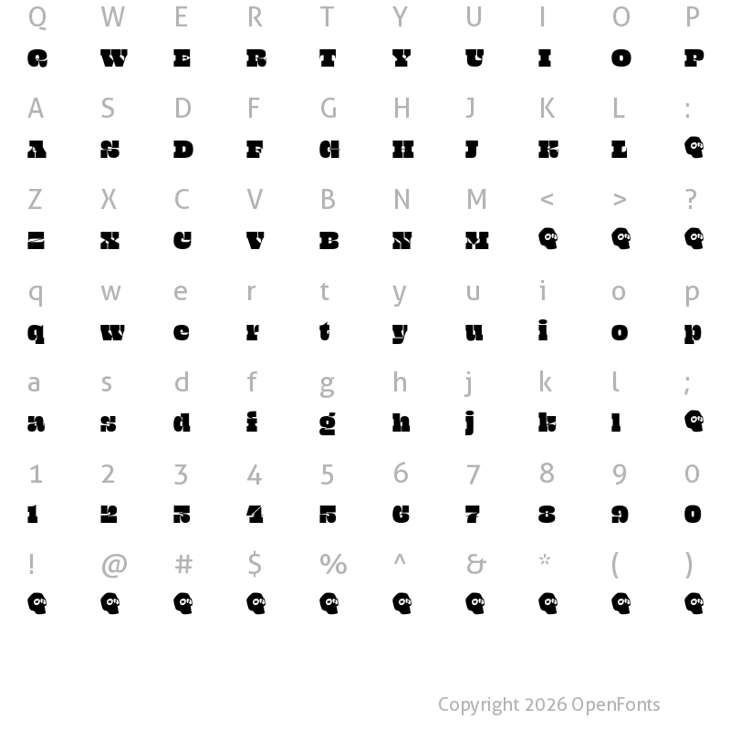 Character Map of Beastly Demo 36 Point