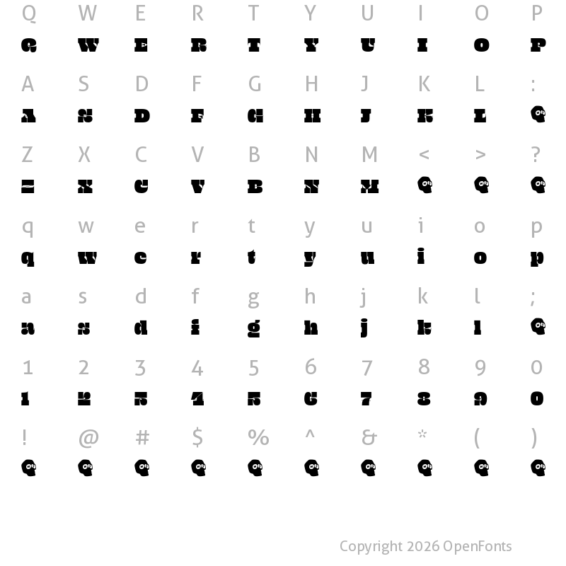 Character Map of Beastly Demo 72 Point
