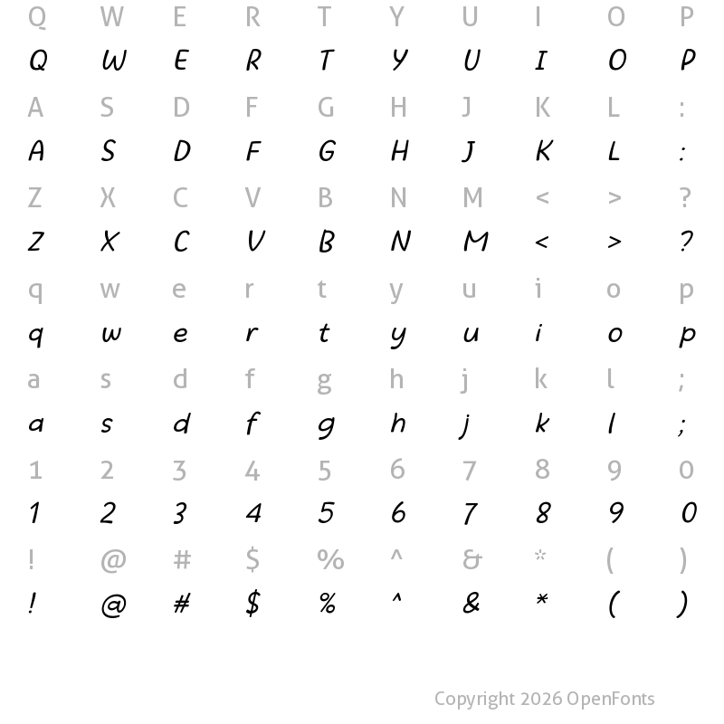 Character Map of Beatific Margella Italic